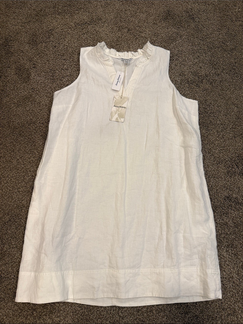 Tommy Bahama Ruffle Neck Sleeveless Kids Dress – Soft White